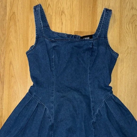Cider Size Medium M Denim Square-Neck Mini Dress stretch - Picture 10 of 13